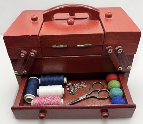 Wood cantilever sewing box - sewing,